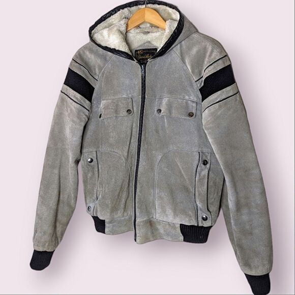 Vintage David Michael Unisex Grey Suede Fur Lined Bomber Jacket size 40 - Picture 1 of 12